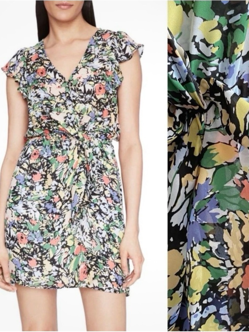 Parker Floral Faux wrap V-Neck Mini Dress